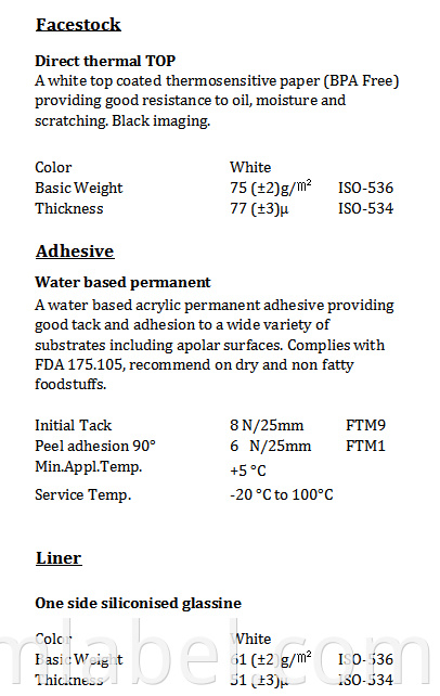 Thermal Top Acrylic White Glassine Tds